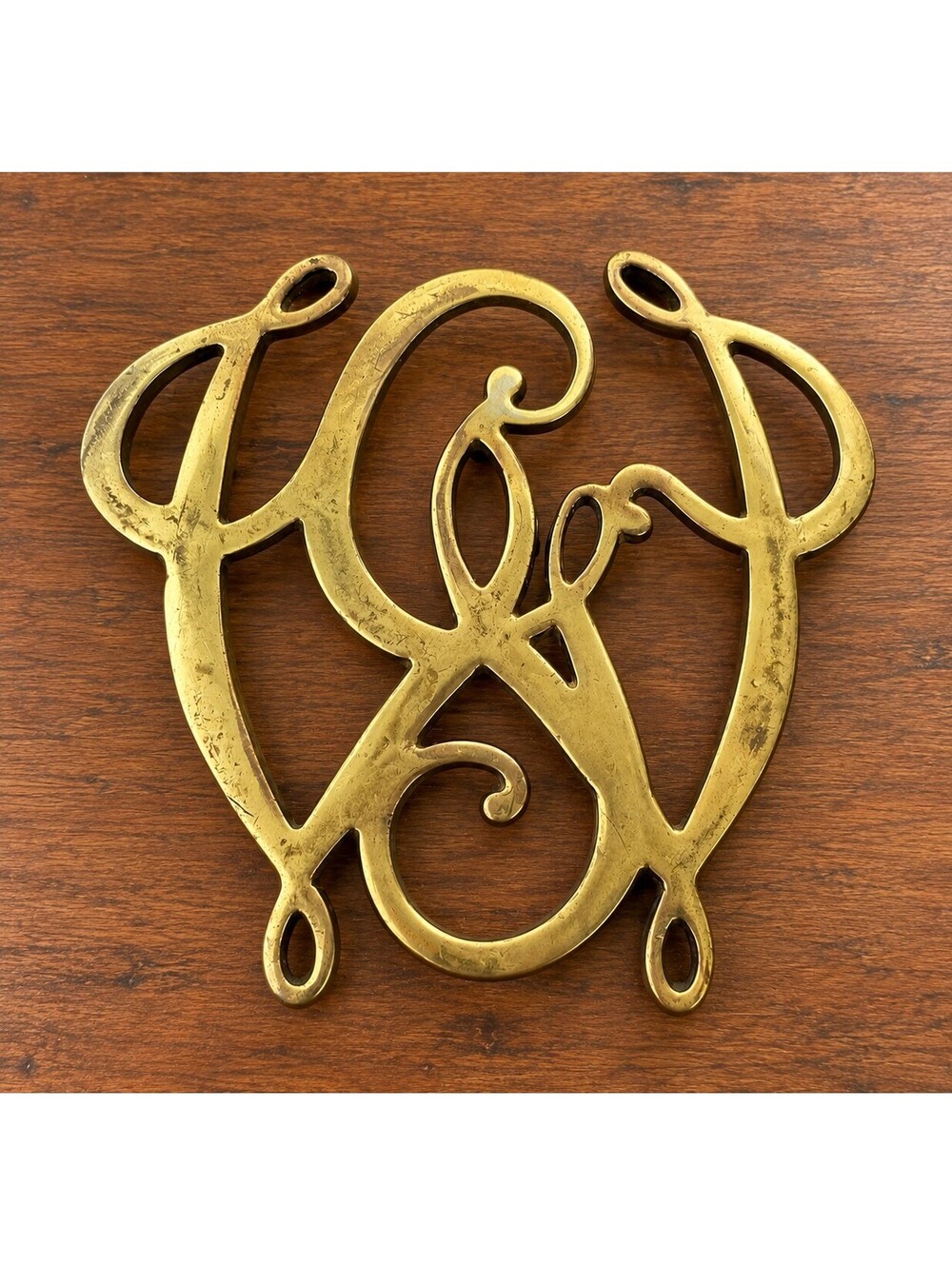 Virginia Metalcrafters George Washington Cypher Brass Trivet 10-13 Vintage